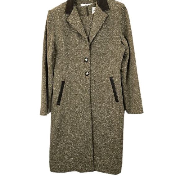 DANNY&NICOLE WOMENS 2 Pc SLEEVELESS DRESS W OVER COAT Size 4P Vintg Brown Boucle - Picture 1 of 10